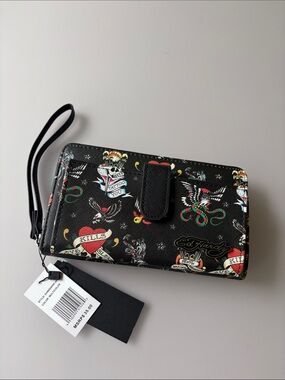 NWT Ed Hardy Tattoo Print Wristlet Wallet